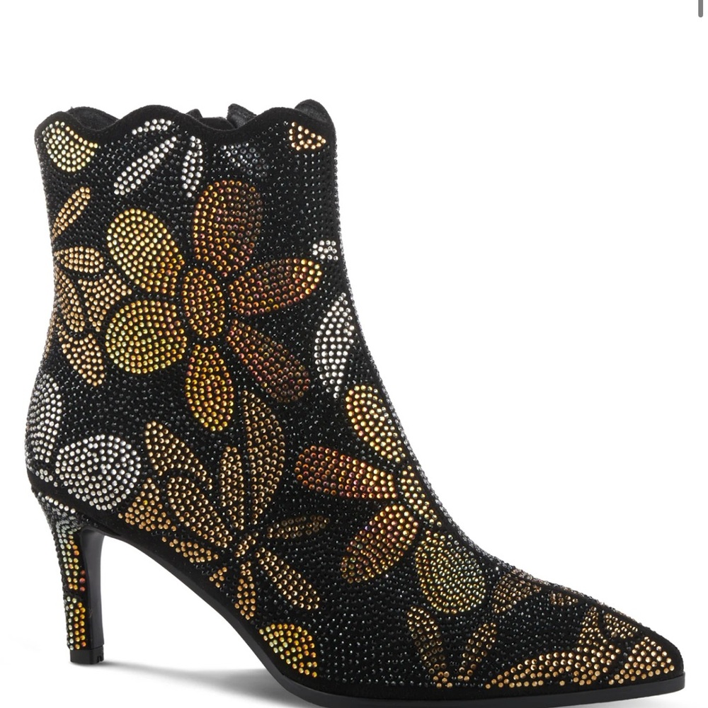 Dazzling Black and Gold Floral Ankle Boots